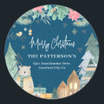 Cute Winter Scandinavian Christmas Return Address Classic Round Sticker<br><div class="desc">Take the strain off sending out Christmas Holiday Cards this year with these cute winter scandinavian Christmas Return Address Stickers. All text is easy to customize.</div>