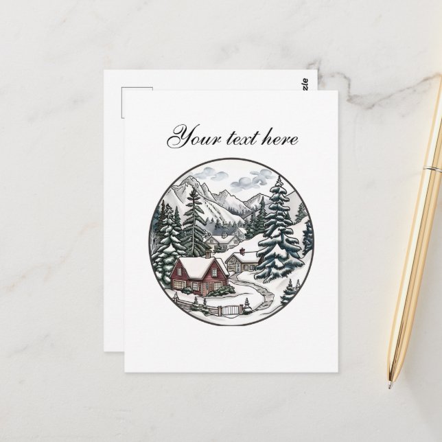 Cute Winter scene customizable  Postcard (Front/Back In Situ)