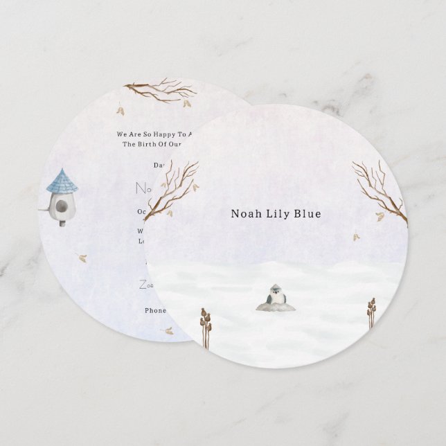 Cute Winter Scene With Little Bird In The Snow Invitation (Front/Back)