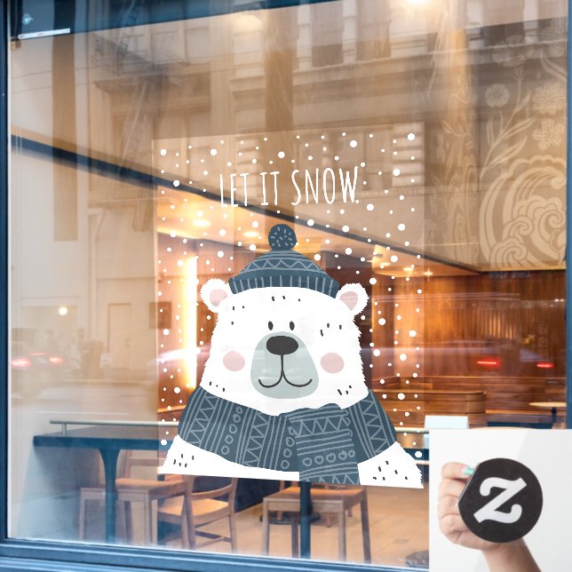 Cute Winter Season Let It Snow Polar Bear Business Window Cling (Cafe Window)