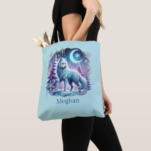 Cute Winter Seasonal wolf lovers add name Tote Bag