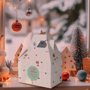 Cute Winter Sheep & Acorns on Mint Grid- Christmas Favor Boxes