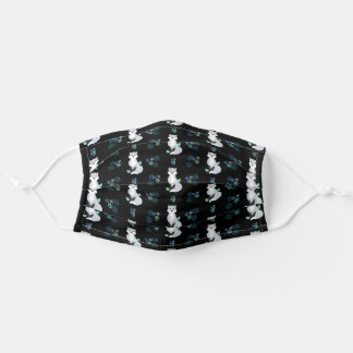 Cute Winter Silver Blue Fox & Snowflakes Black Adult Cloth Face Mask