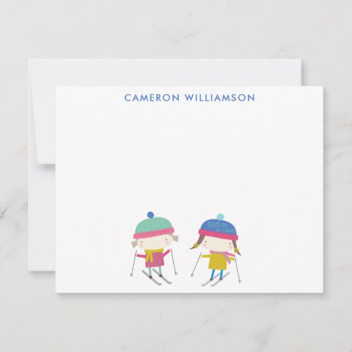 Cute Winter Skiing Kids Personalized Stationery Note Card