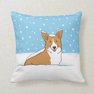 Cute Winter Snow Corgi Cartoon Dog Fun Pet Lover's Throw Pillow