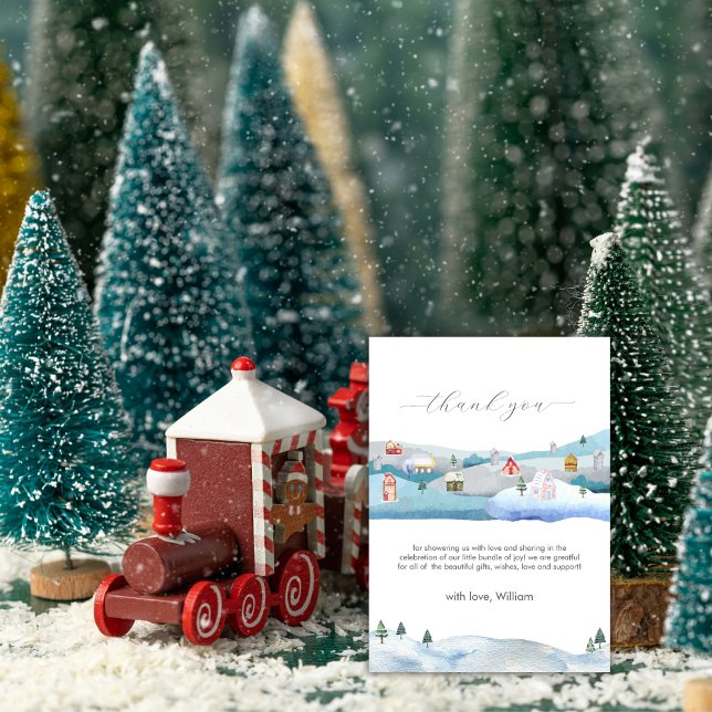 Cute Winter Snow It Takes A Village Baby Shower  Thank You Card (Cute Winter Snow It Takes A Village Baby Shower Thank You Card)