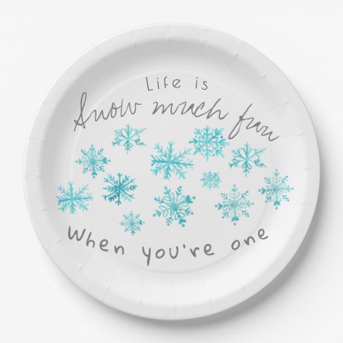 Cute winter snowflake first birthday paper plate