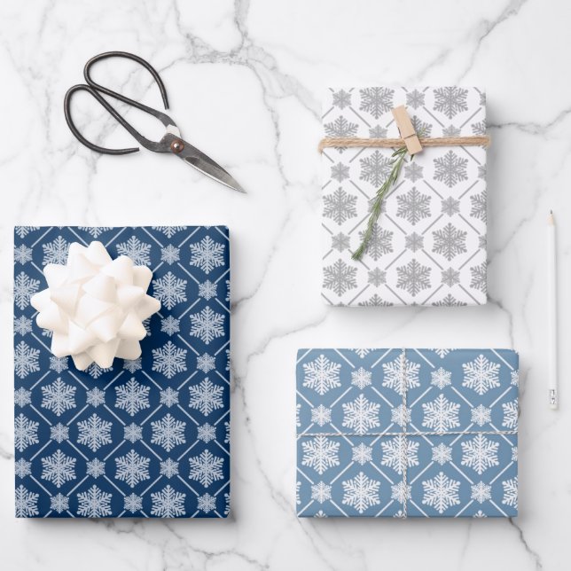 Cute Winter Snowflake Pattern Wrapping Paper Sheets (Front)