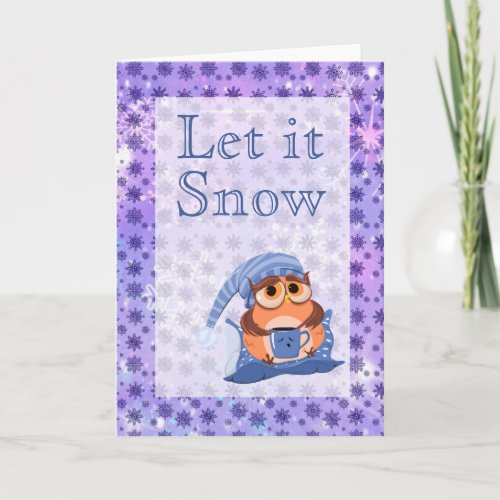 Cute Winter Snowflakes Blue Baby Owl Cap Holiday Card