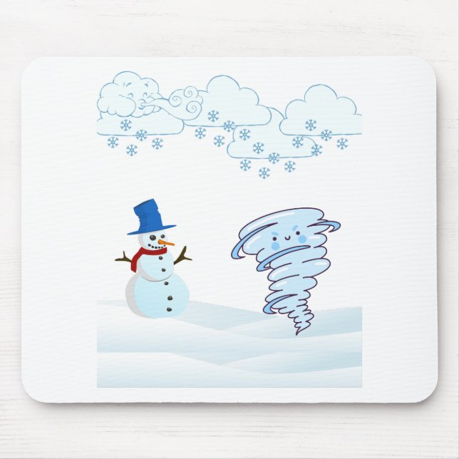 Cute winter snowman and wind mouse pad (Front)