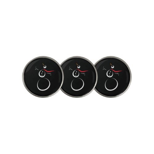 Cute Winter Snowman Black Golf Ball Marker