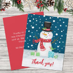 Cute Winter Snowman Christmas Thank You Holiday Card<br><div class="desc">Show your gratitude this Christmas with this lovable snowman holiday thank you card. It features a cute snowman on a snowy night. Perfect to send to your family and friends. Easy to personalize with your message and name. Designed for you by Blackberry Boulevard.</div>