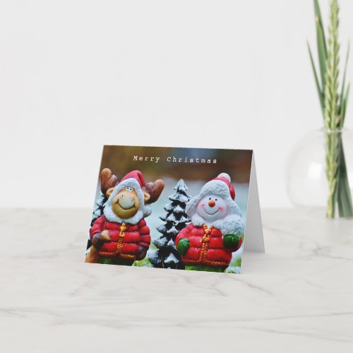 Cute Winter Snowman Couple with Scarves  Holiday C