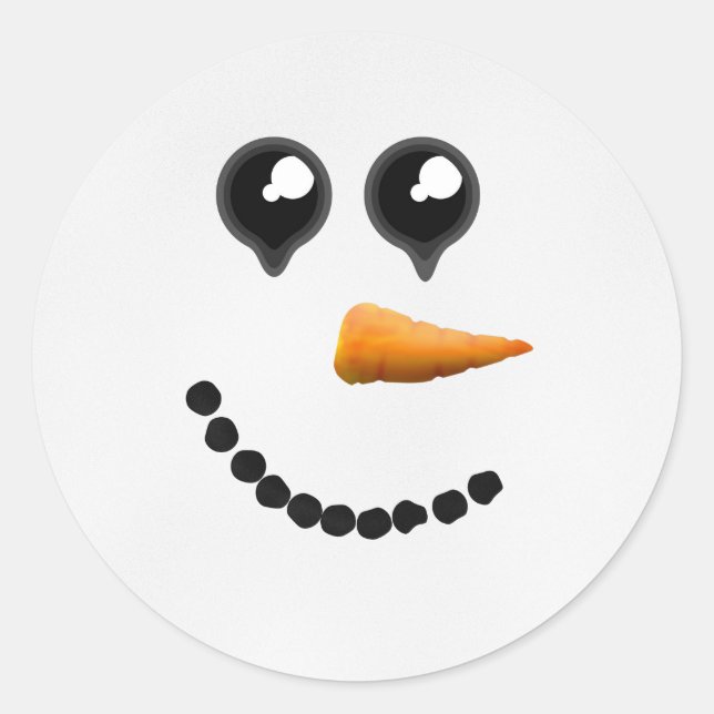 Cute Winter Snowman Face Classic Round Sticker (Front)
