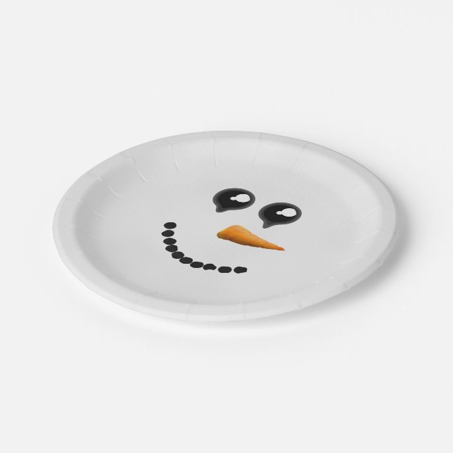 Cute Winter Snowman Face Paper Plates (Angled)