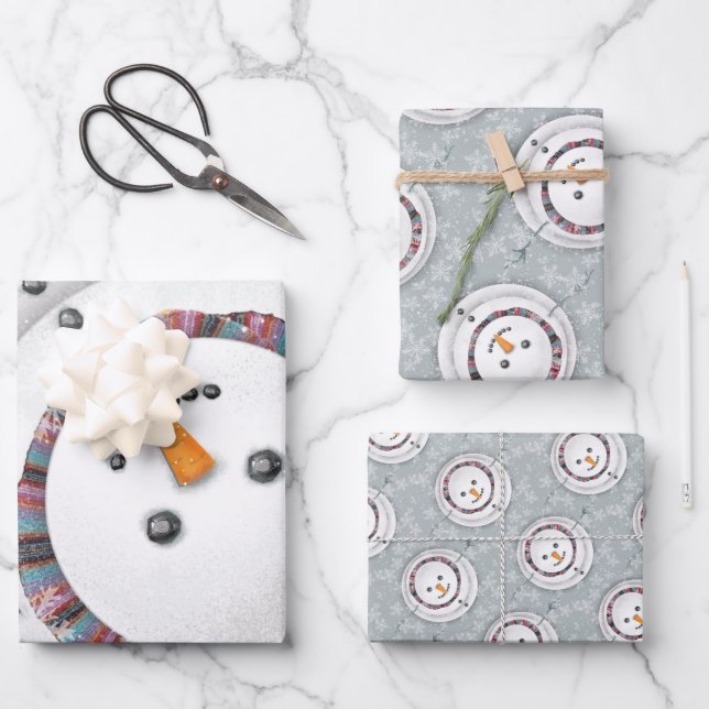 Cute Winter Snowman Gazing Up Winter Holiday Wrapping Paper Sheets (Front)