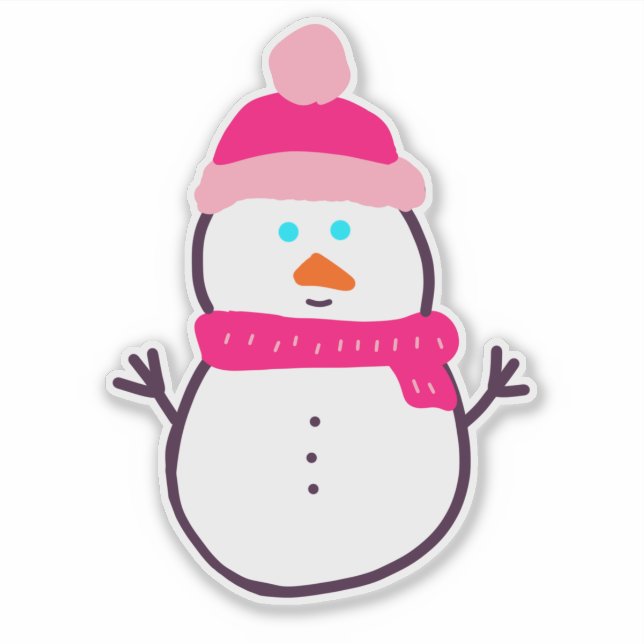 Cute Winter Snowman in Pink Sticker (Front)