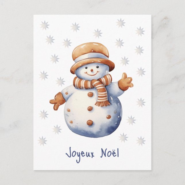 Cute Winter Snowman Joyeux Noël Postcard (Front)