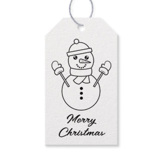 Cute Winter Snowman Line Art Illustration Gift Tags