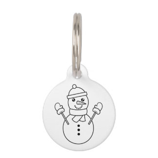 Cute Winter Snowman Line Art Illustration Pet ID Tag