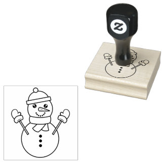 Cute Winter Snowman Line Art Illustration Rubber Stamp