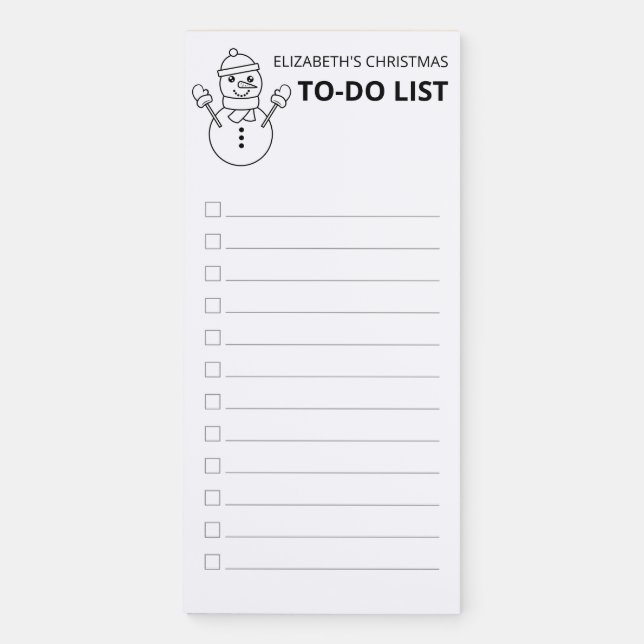 Cute Winter Snowman Line Art - To-Do List Magnetic Notepad (Front)