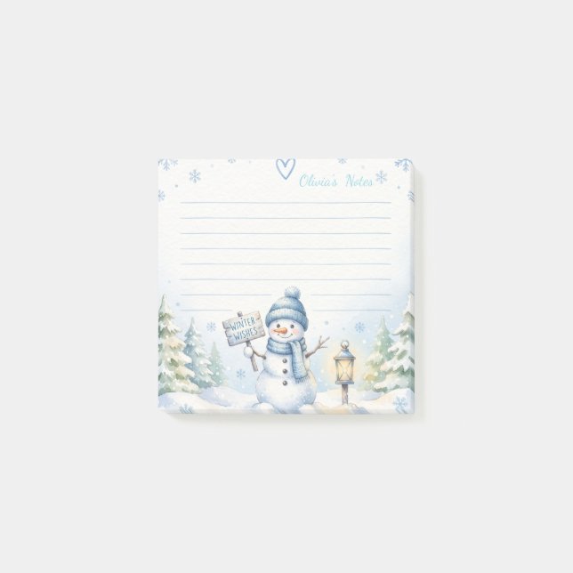 Cute Winter Snowman Lined Custom Sticky Notes (Front)