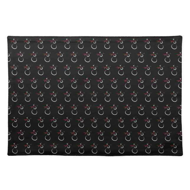 Cute Winter Snowman Pattern Black Cloth Placemat (Front)