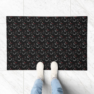 Cute Winter Snowman Pattern Black Doormat