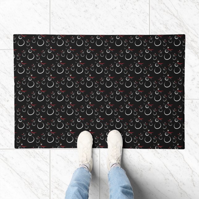 Cute Winter Snowman Pattern Black Doormat (Indoor)
