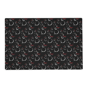 Cute Winter Snowman Pattern Black Placemat