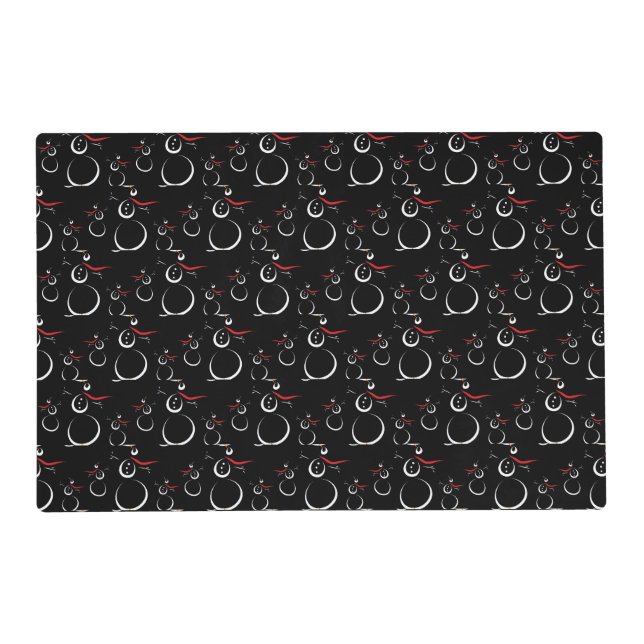 Cute Winter Snowman Pattern Black Placemat (Front)