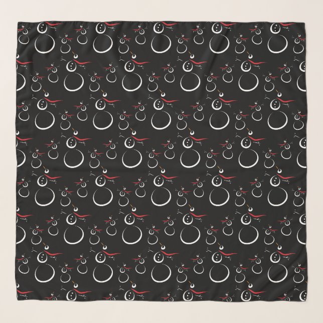 Cute Winter Snowman Pattern Black Scarf (Front)