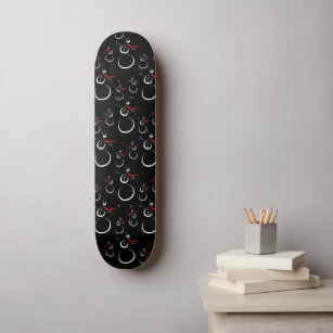 Cute Winter Snowman Pattern Black Skateboard