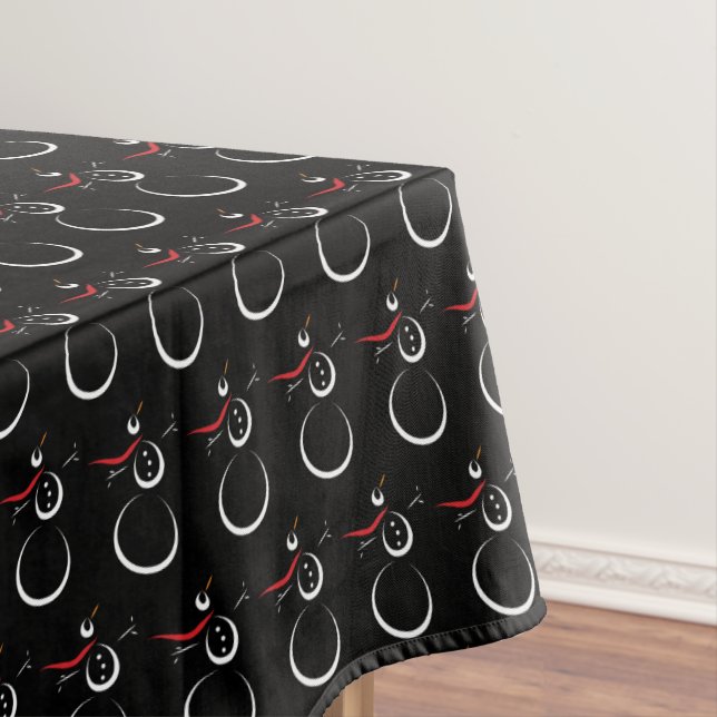 Cute Winter Snowman Pattern Black Tablecloth (In Situ)