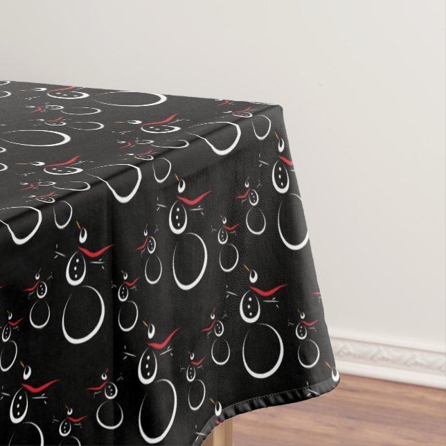 Cute Winter Snowman Pattern Black Tablecloth (In Situ)