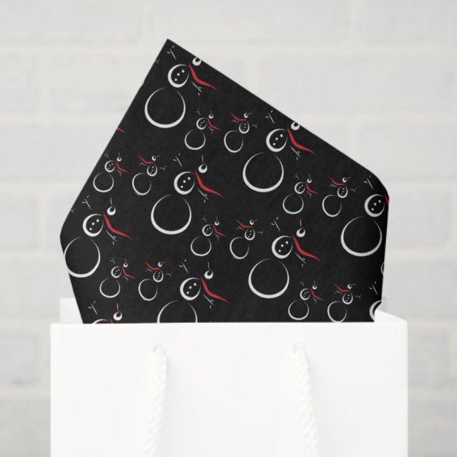 Cute Winter Snowman Pattern Black Tissue Paper (Gift Bag)