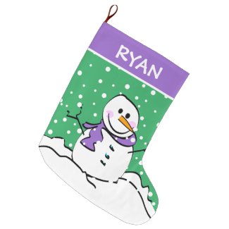 Cute Winter Snowman Personalized Large Christmas Stocking
