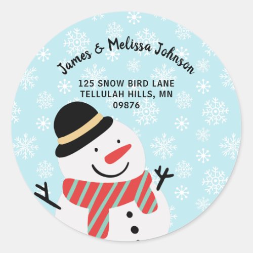 Cute Winter Snowman Return Address Classic Round Sticker