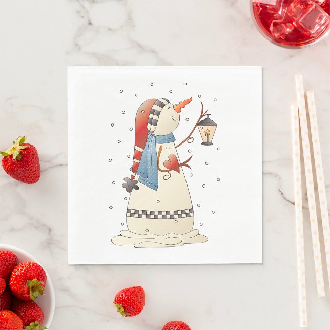 Cute Winter Snowwoman with Lantern  Napkins (Creator Uploaded)