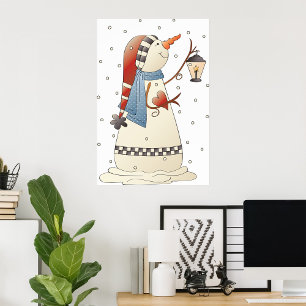 Cute Winter Snowwoman with Lantern Poster