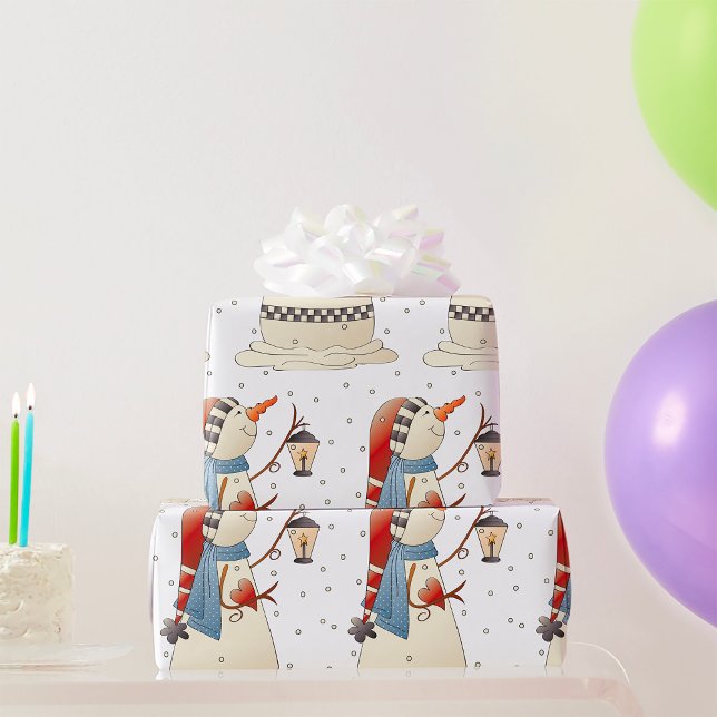 Cute Winter Snowwoman with Lantern  Wrapping Paper (Creator Uploaded)