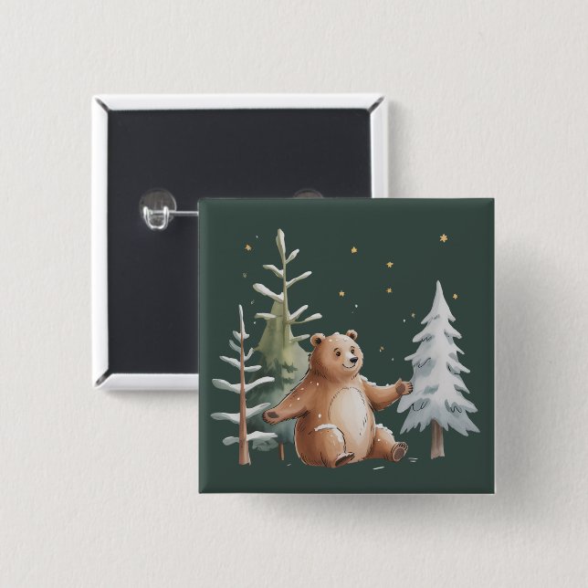 Cute Winter Snowy Bear Whimsical Woodland Winter  Button (Front & Back)