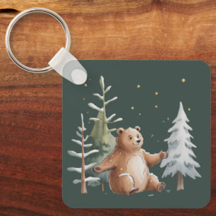 Cute Winter Snowy Bear Whimsical Woodland Winter Keychain