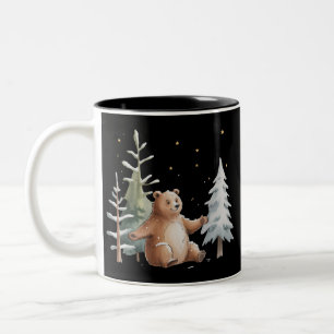 Cute Winter Snowy Bear Whimsical Woodland Winter  Two-Tone Coffee Mug