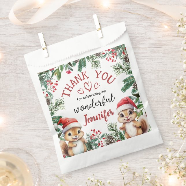 Cute Winter Squirrel Christmas 2nd Birthday  Favor Bag (Clipped)