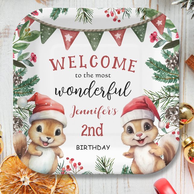 Cute Winter Squirrel Christmas 2nd Birthday Paper Plates (Creator Uploaded)