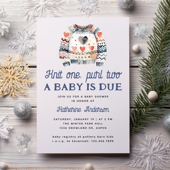 Cute Winter Sweater Nordic Watercolor Baby Shower Invitation (Creator Uploaded)