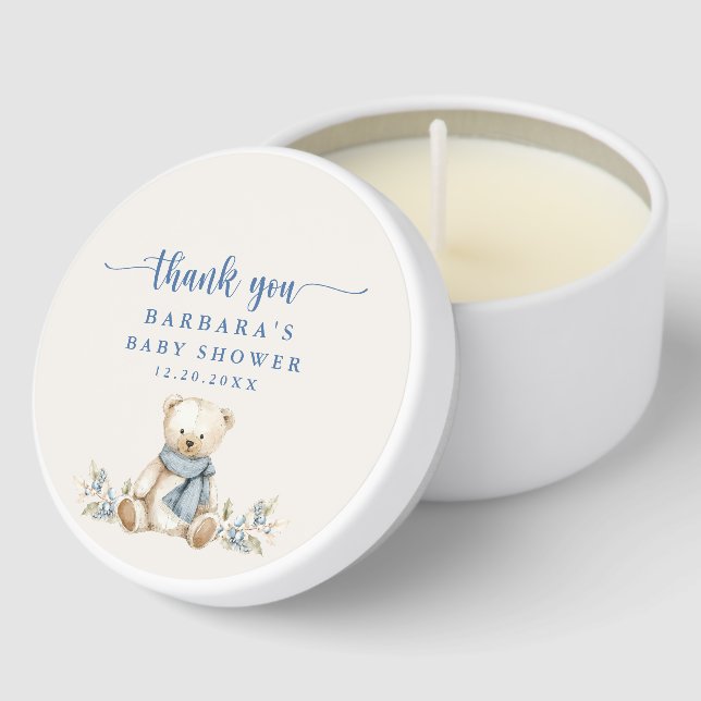 Cute Winter Teddy Bear Baby Shower Mini Candle Favors (Corner)