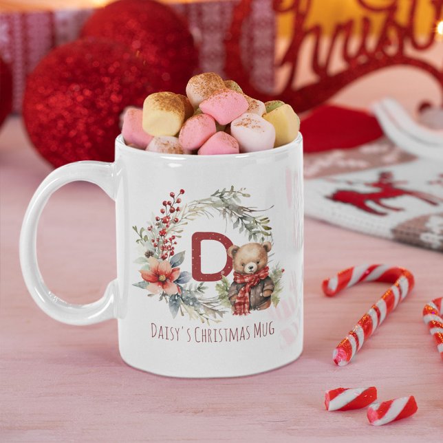 Cute Winter Teddy Bear Kids Name Christmas Gift Coffee Mug (Creator Uploaded)